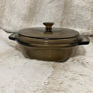 VTG Anchor Hocking Ovenware 1.5 Quart Brown Glass Casserole Dish #1037 w/Lid